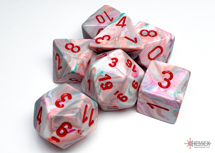Festive Pop Art/Red Polyhedral 7ct Dice Set